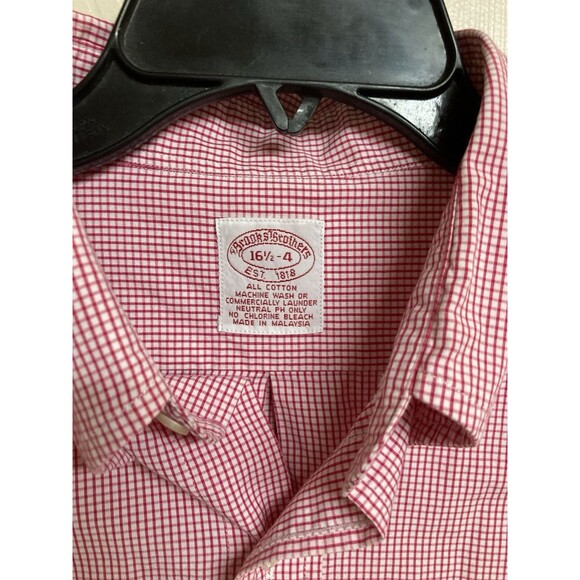 Men's Brooks Brothers Long Sleeve Shirt Red Checks Size 16.5 34 - Picture 2 of 6
